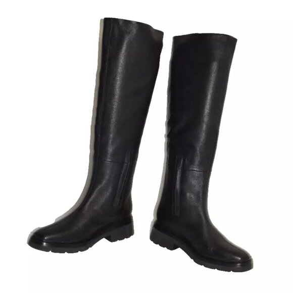 $650 Vince Rune Slouch Knee High Boot LUG RUGGED LEATHER BLACK 7.5 (2) (MF8) - Picture 4 of 8